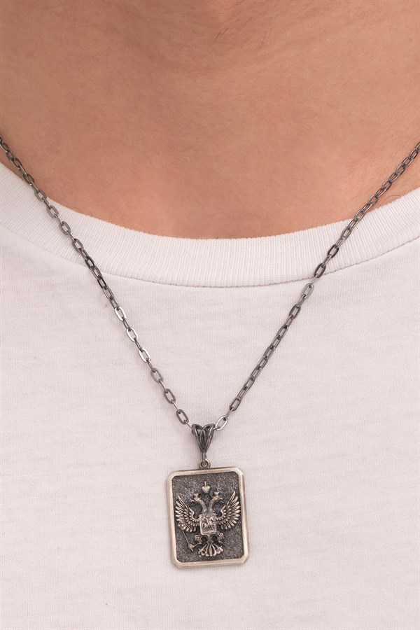 Gümüş Çift Başlı Kartal Erkek Kolye