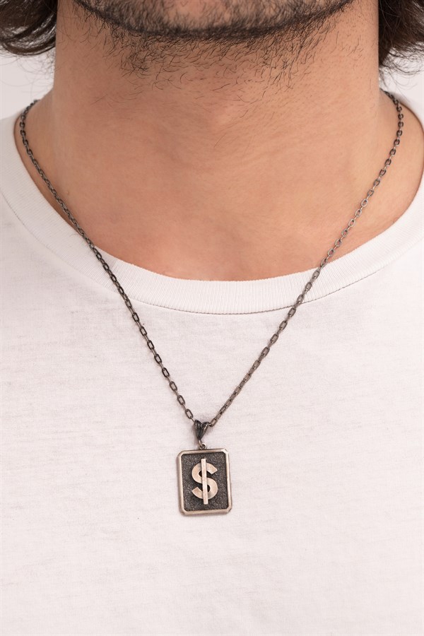 Gümüş Dolar Figürlü Erkek Kolye