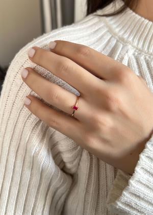 Gümüş Baget Renkli Taşlı Minimal Yüzük
