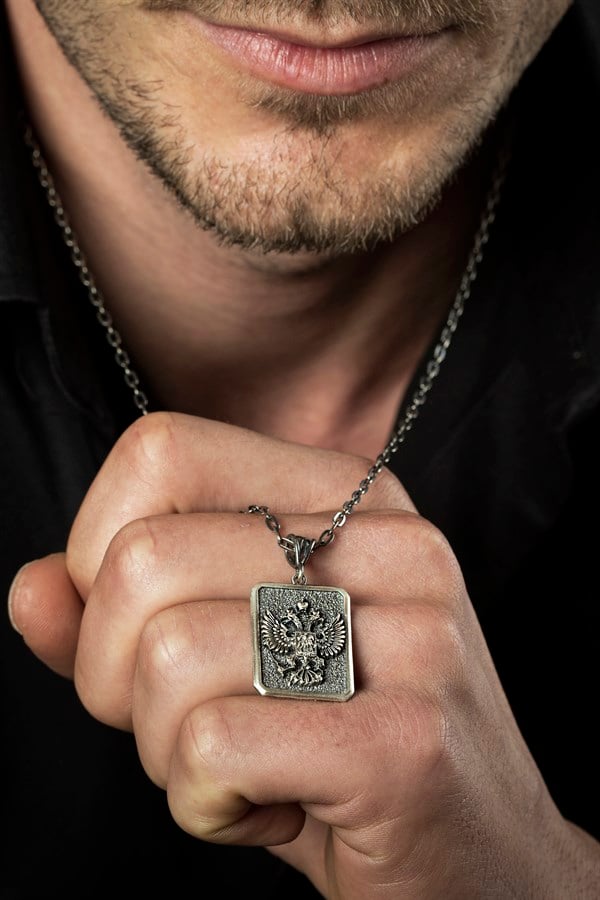 Gümüş Çift Başlı Kartal Erkek Kolye