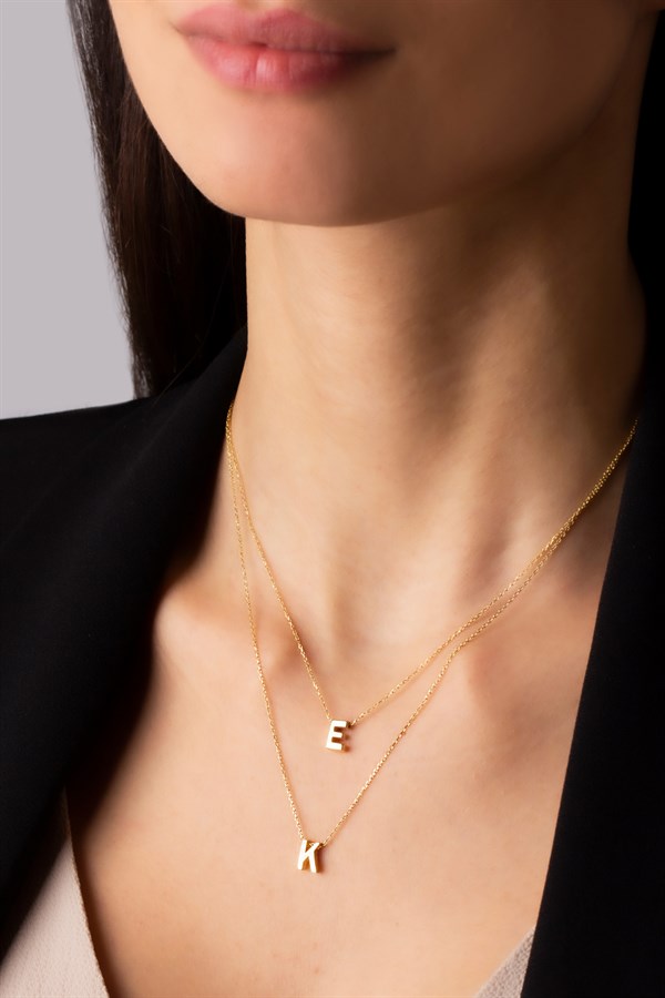 Gümüş Çift Zincir Harf Kolye
