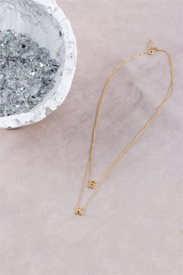 Gümüş Çift Zincir Harf Kolye