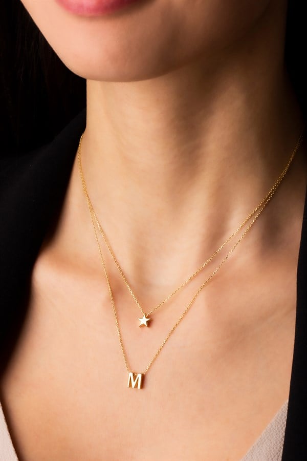 Gümüş Çift Zincirli Harf Kolye