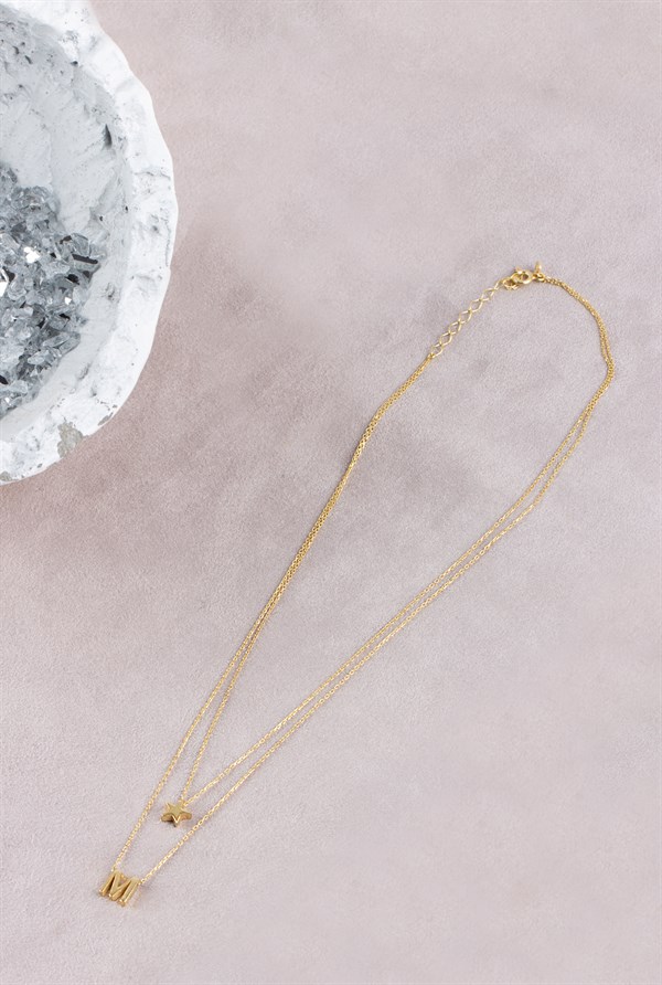 Gümüş Çift Zincirli Harf Kolye