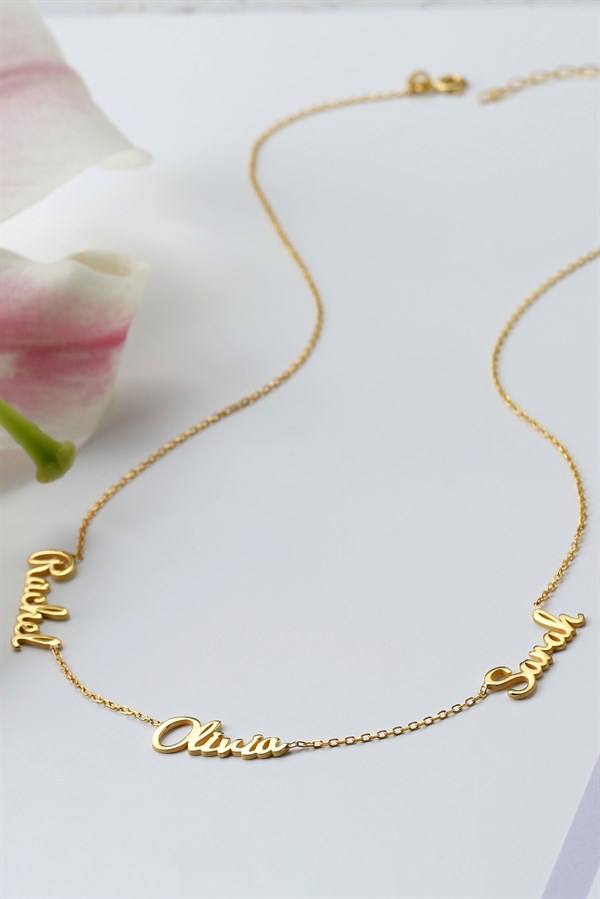 Gümüş Elyazılı Üç İsim Kolye