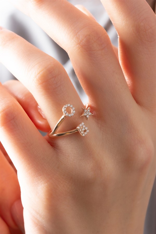 Gümüş İki Harfli Yıldızlı Sarılan Harfler Yüzük 