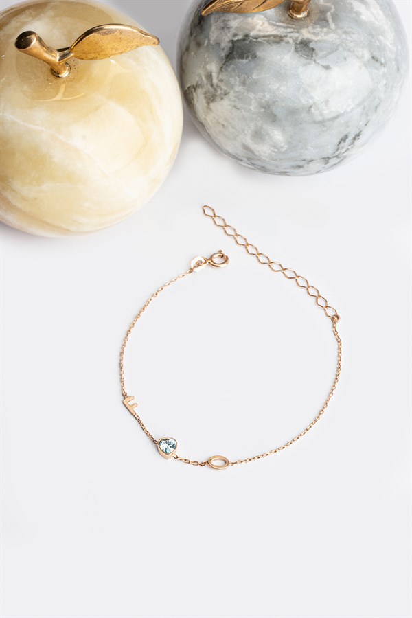 Gümüş Kalp Taşlı Harf Bileklik