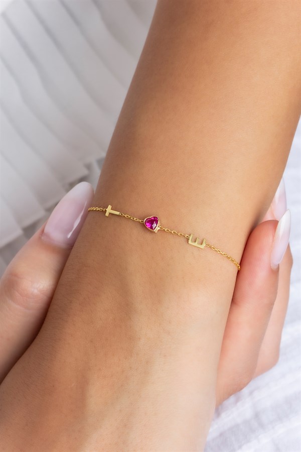 Gümüş Kalp Taşlı Harf Bileklik