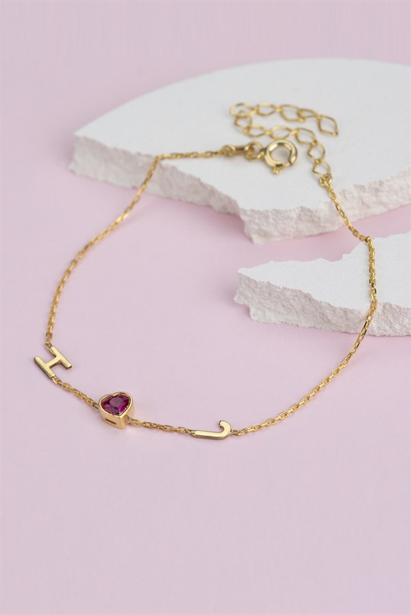 Gümüş Kalp Taşlı Harf Bileklik