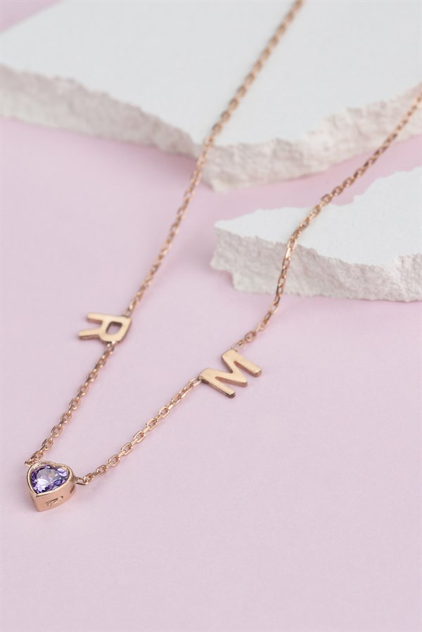 Gümüş Kalp Taşlı Harf Kolye