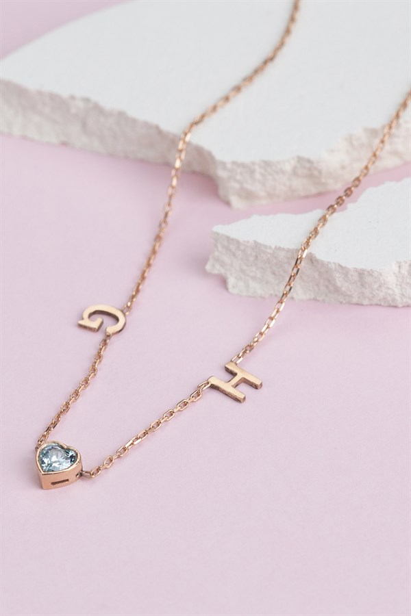 Gümüş Kalp Taşlı Harf Kolye