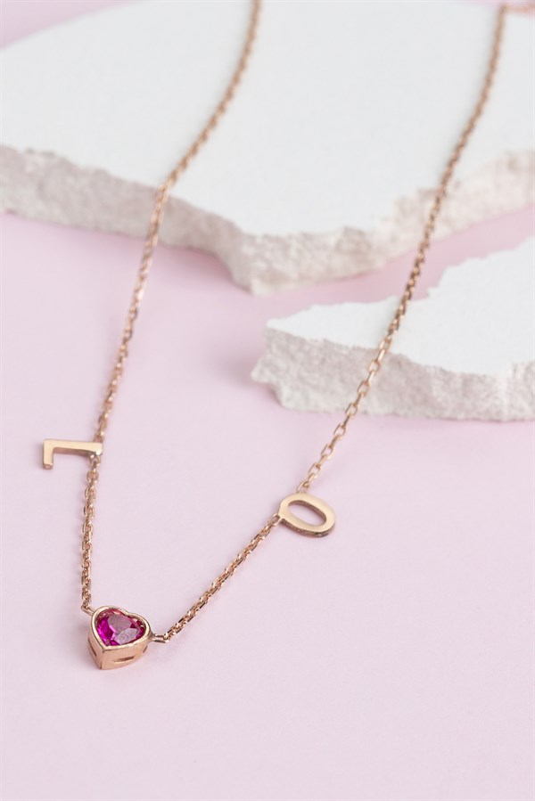 Gümüş Kalp Taşlı Harf Kolye