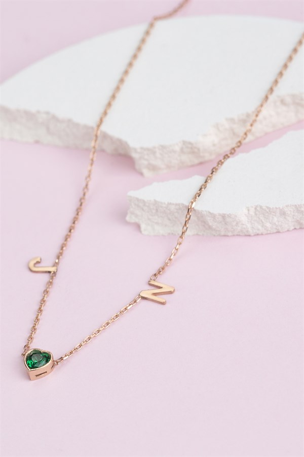 Gümüş Kalp Taşlı Harf Kolye