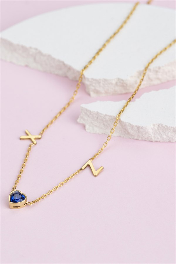 Gümüş Kalp Taşlı Harf Kolye