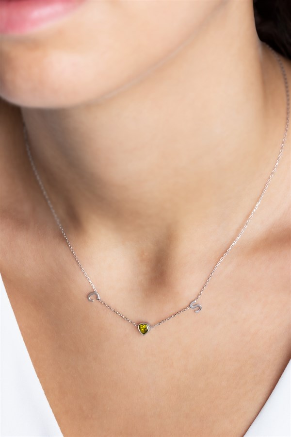 Gümüş Kalp Taşlı Harf Kolye