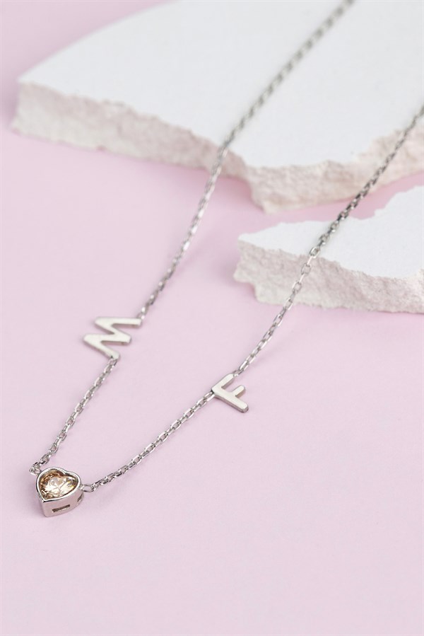 Gümüş Kalp Taşlı Harf Kolye