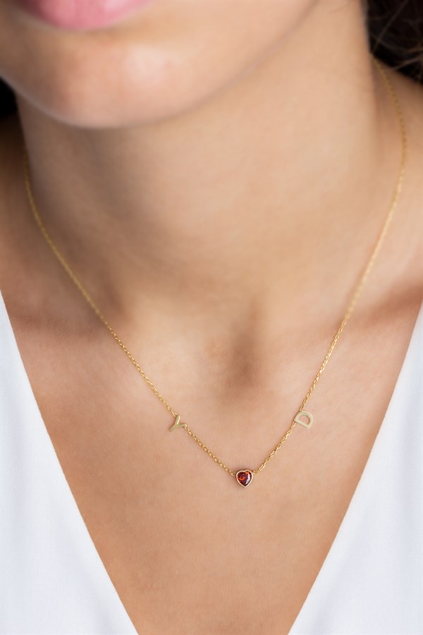 Gümüş Kalp Taşlı Harf Kolye