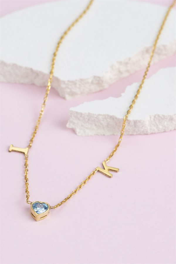 Gümüş Kalp Taşlı Harf Kolye