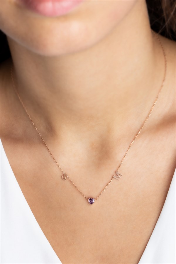 Gümüş Kalp Taşlı Harf Kolye