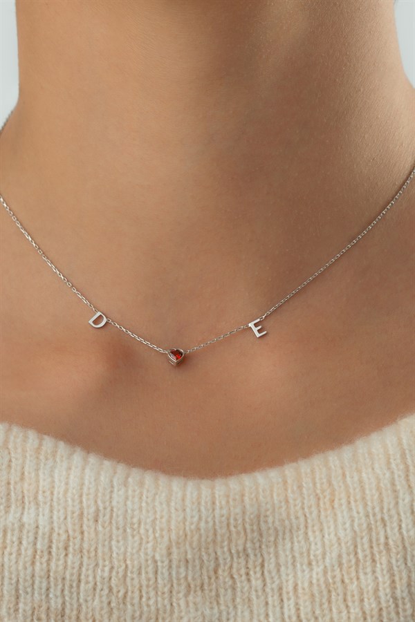 Gümüş Kalp Taşlı Harf Kolye