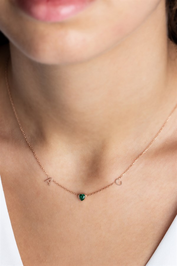 Gümüş Kalp Taşlı Harf Kolye