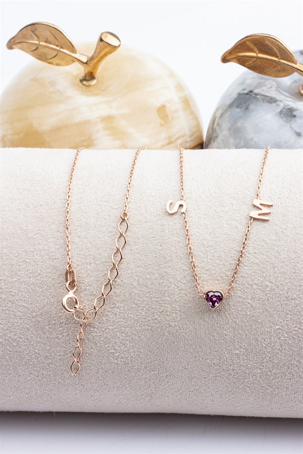 Gümüş Kalp Taşlı Harf Kolye