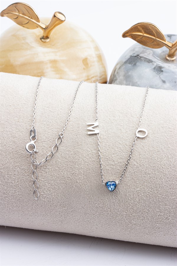 Gümüş Kalp Taşlı Harf Kolye