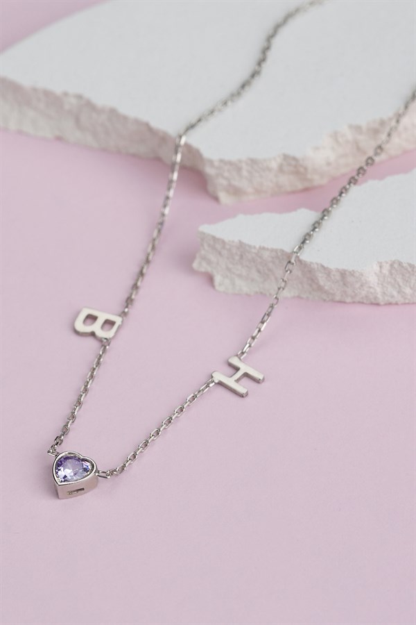 Gümüş Kalp Taşlı Harf Kolye