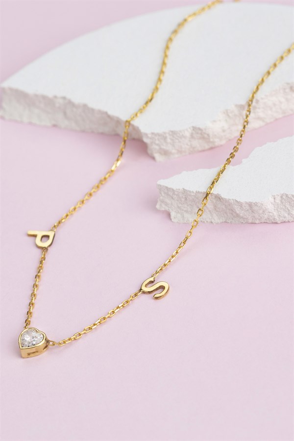 Gümüş Kalp Taşlı Harf Kolye