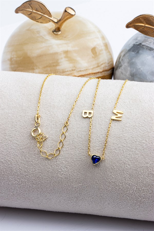 Gümüş Kalp Taşlı Harf Kolye