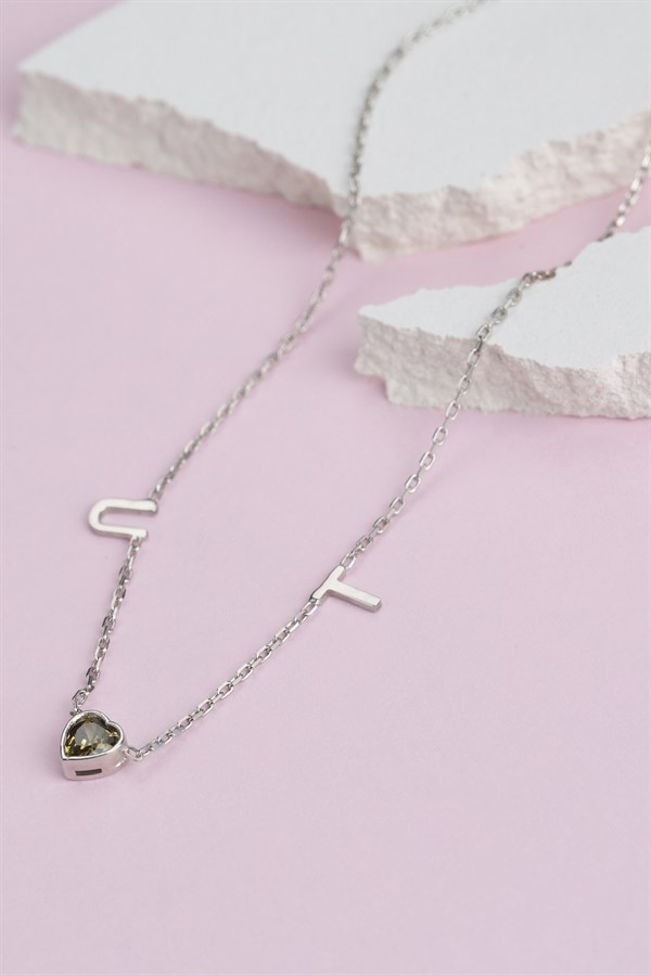 Gümüş Kalp Taşlı Harf Kolye