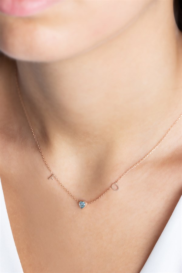 Gümüş Kalp Taşlı Harf Kolye