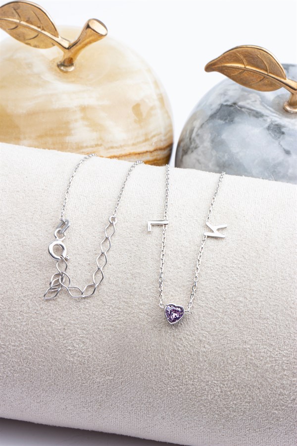 Gümüş Kalp Taşlı Harf Kolye