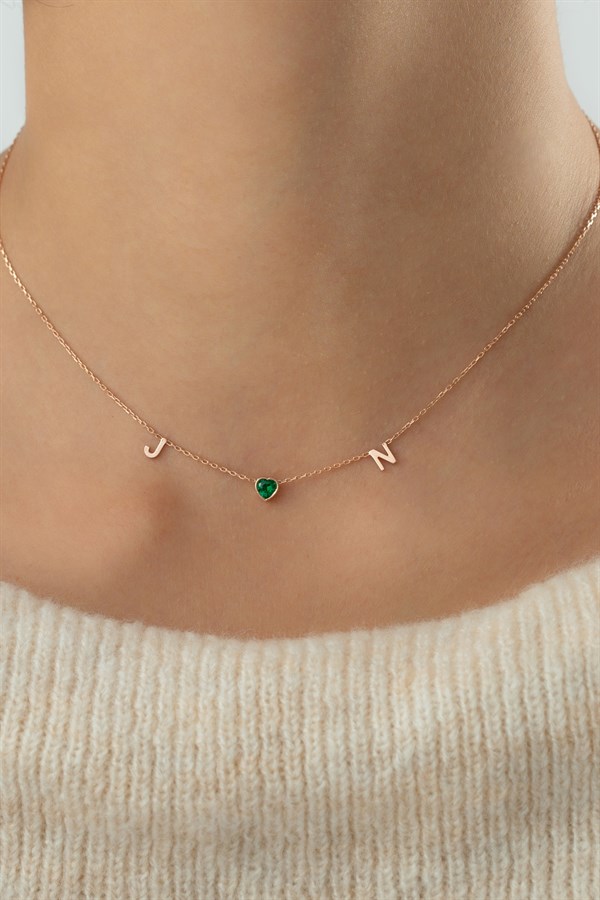 Gümüş Kalp Taşlı Harf Kolye