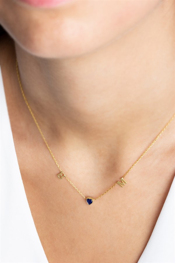 Gümüş Kalp Taşlı Harf Kolye