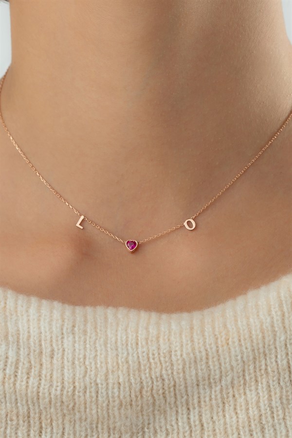 Gümüş Kalp Taşlı Harf Kolye