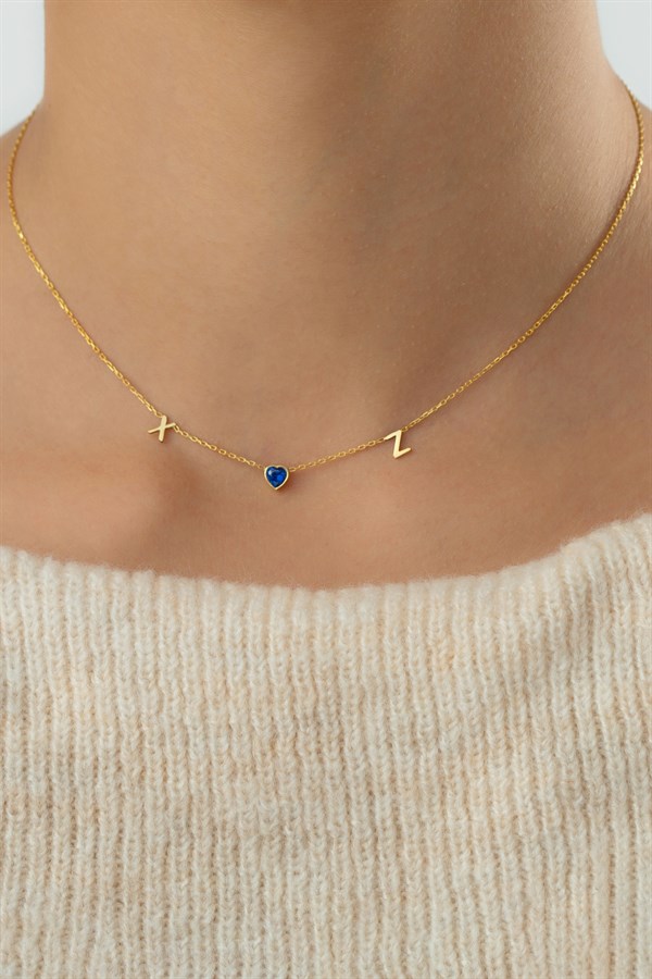 Gümüş Kalp Taşlı Harf Kolye