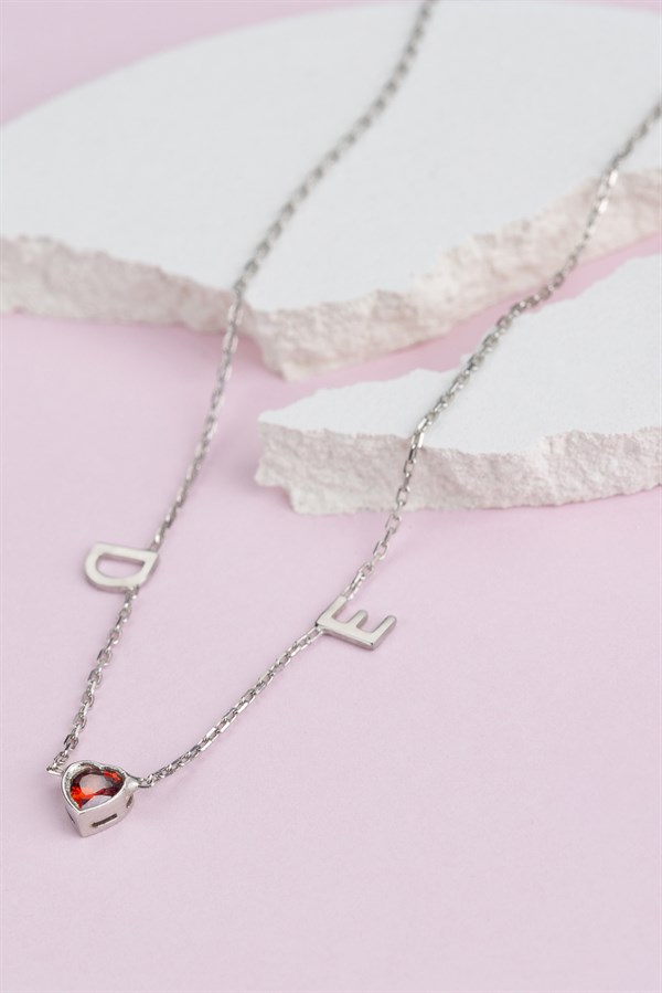 Gümüş Kalp Taşlı Harf Kolye