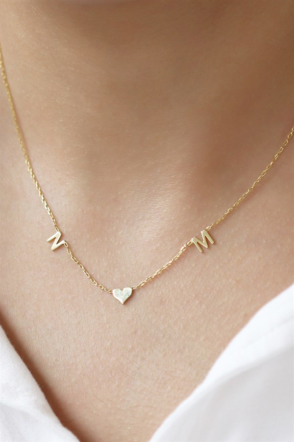 Gümüş Kalpli Harf Kolye