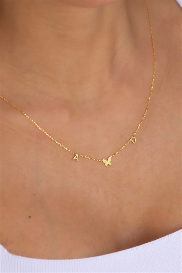 Gümüş Kelebekli Harf Kolye