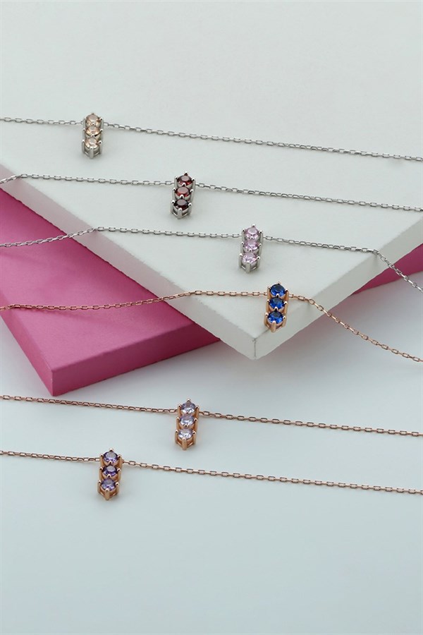 Gümüş Kırmızı Taşlı Kolye