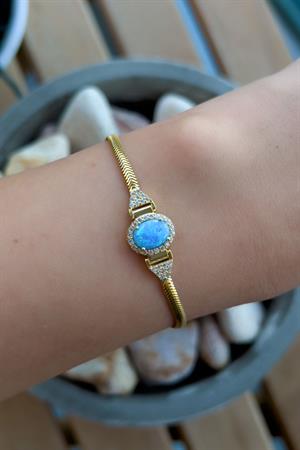 Gümüş Mavi Opal Taşlı Bileklik