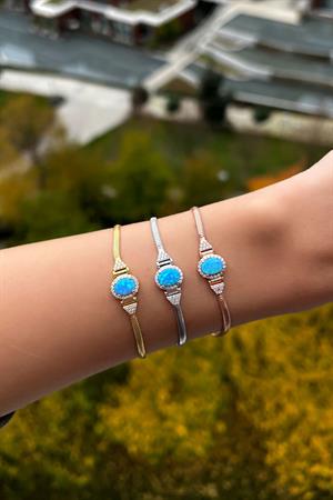 Gümüş Mavi Opal Taşlı Bileklik