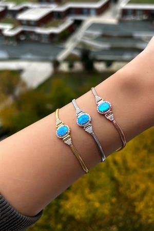 Gümüş Mavi Opal Taşlı Bileklik