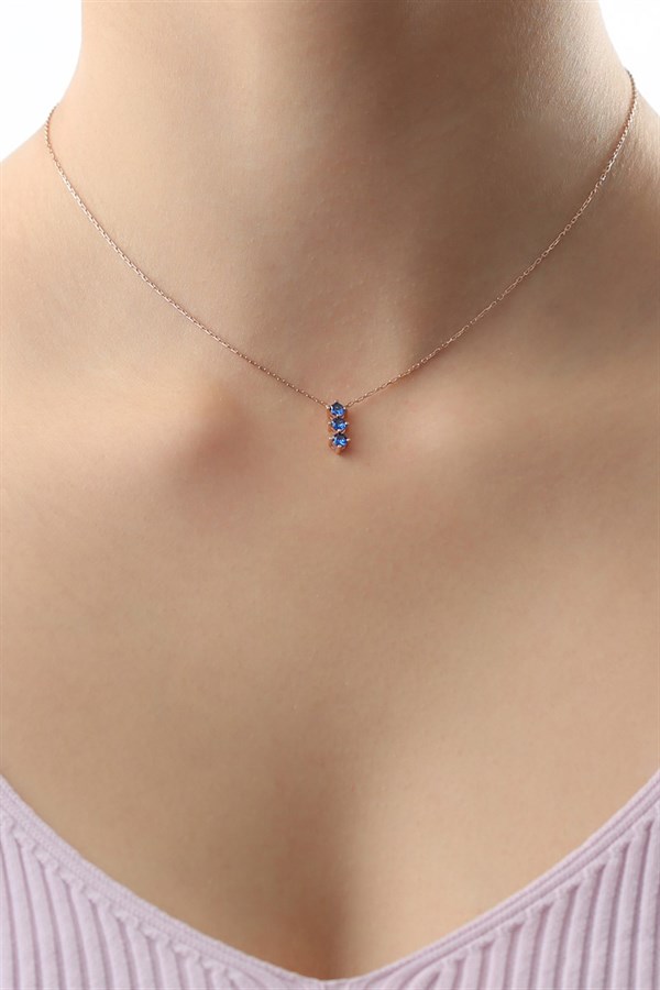 Gümüş Mavi Taşlı Kolye