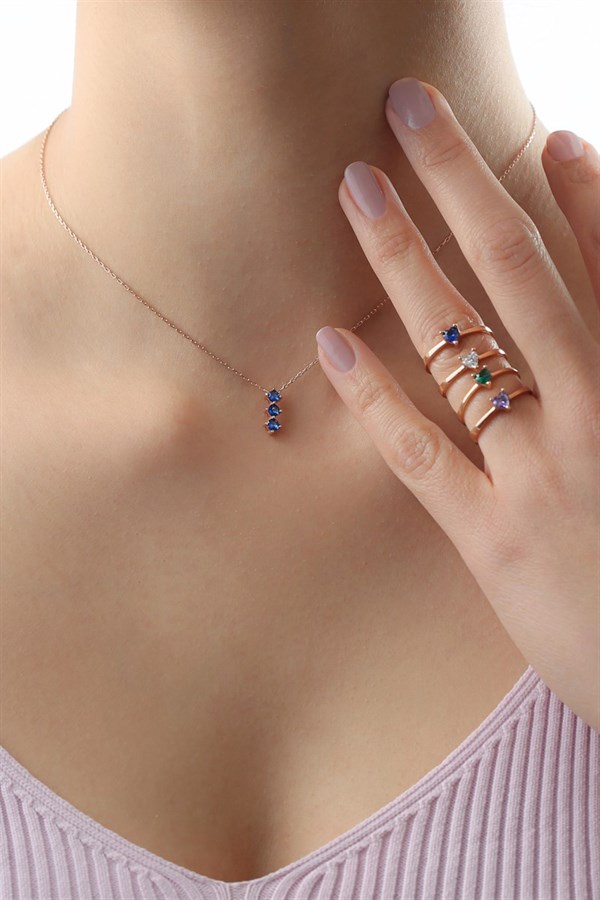 Gümüş Mavi Taşlı Kolye