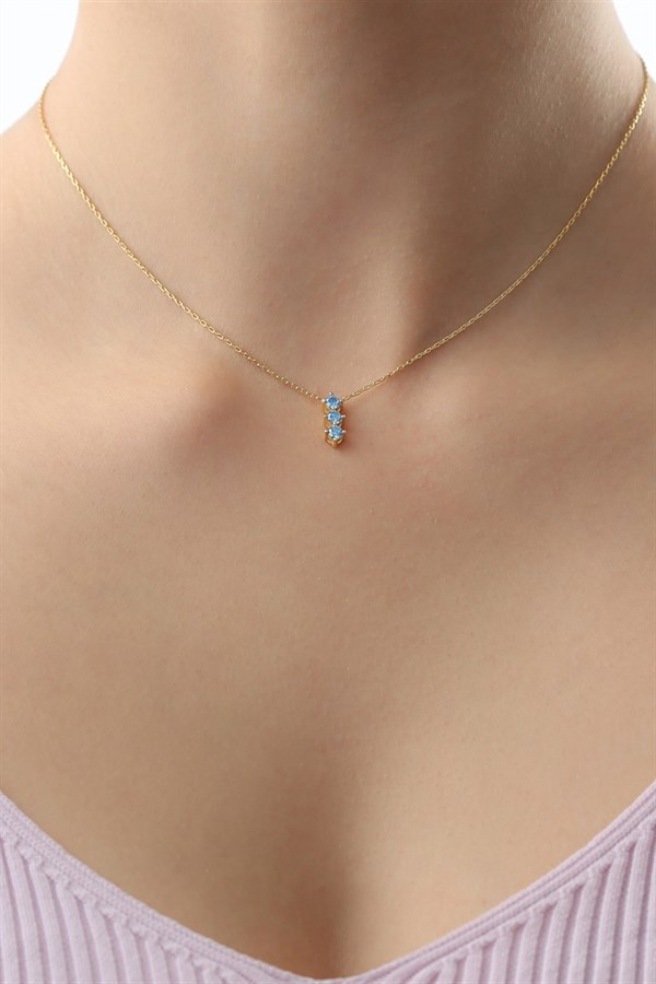 Gümüş Mavi Taşlı Kolye