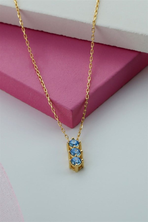 Gümüş Mavi Taşlı Kolye