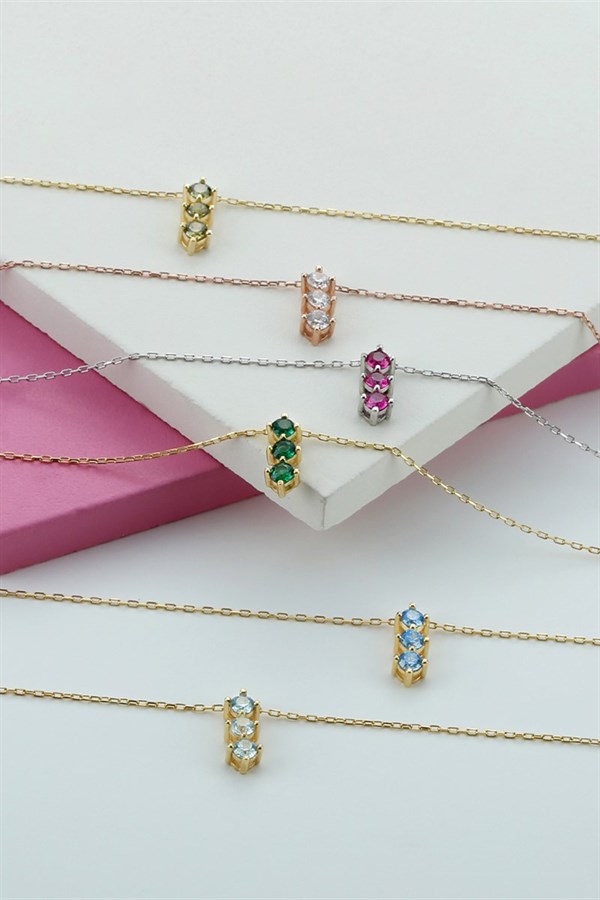 Gümüş Mavi Taşlı Kolye