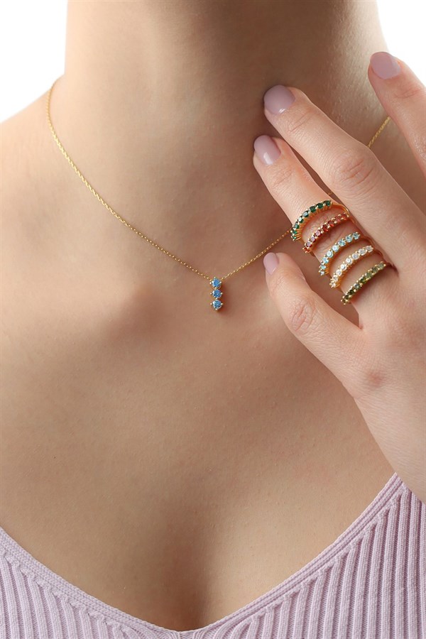 Gümüş Mavi Taşlı Kolye